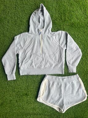 aerie Light Gray Hoodie & Shorts Lounge Set